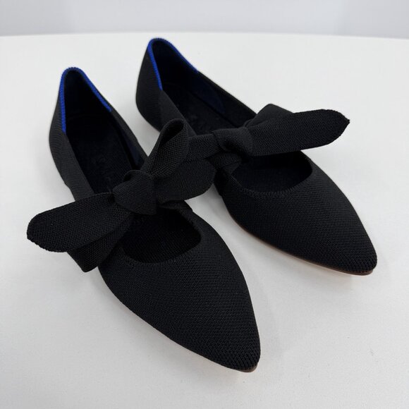 Rothy's The Point Mary Jane Bow Tie Flats size 6.5 in Black Pointed Toe Ballet